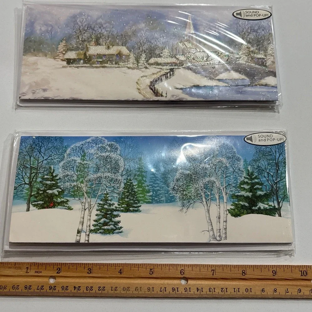 2 Vintage Holiday Pop-Up Christmas Cards Santa Sleigh Winter Decor‎